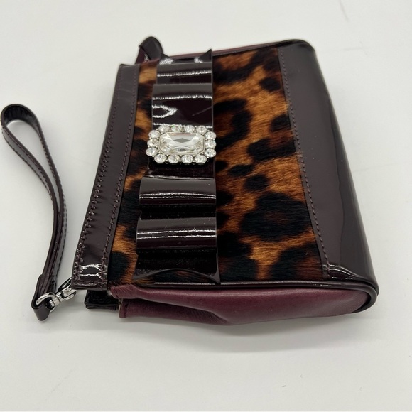 My Flat in London Leopard Wristlet Bag Patent Bow Crystal Brooch Y2K Glam - Picture 3 of 15